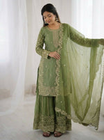 Thumbnail for Teeya Creation Parrot Green Color Fendy Silk Embroidery Work Wedding Wear Salwar Suit - Distacart