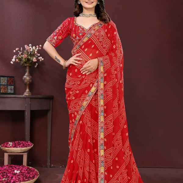 Ai Fashion Red Georgette Digital Print Party Wear Saree