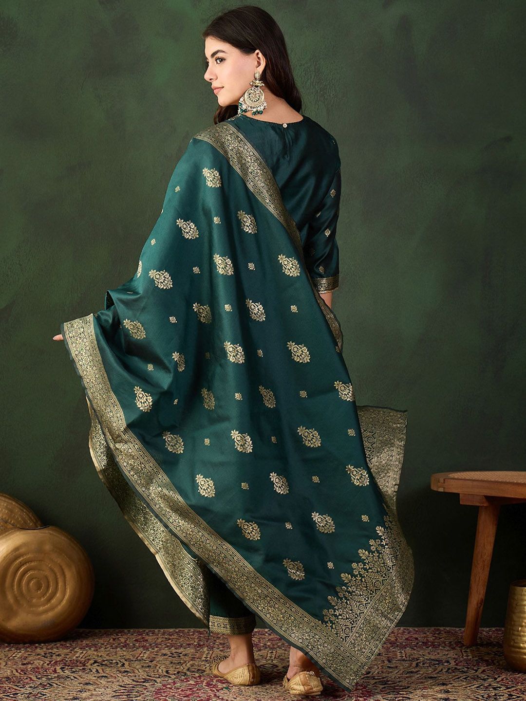 Sangria Woven Design Kurta & Trouser With Dupatta