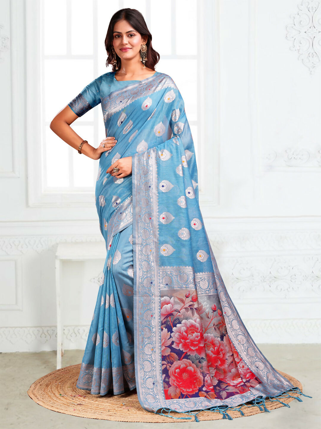 Astita Linen Cotton Sky Blue Saree