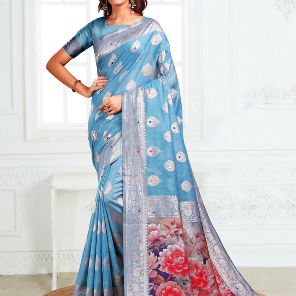 Astita Linen Cotton Sky Blue Saree