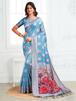 Thumbnail for Astita Linen Cotton Sky Blue Saree