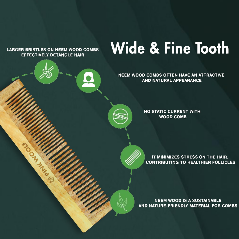 Pink Woolf Neem Wooden Comb Set for Men & Women - Dista