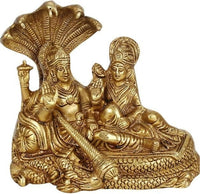 Thumbnail for Labhcart Brass Lakshmi Vishnu Idol God Goddess Statues Religious Deity Laxmi Vishnu Resting On Sheshnaag - Distacart