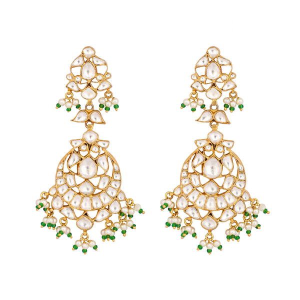 Nuyug 22K Gold Plated Chandbali Stone Drop Kundan Earrings