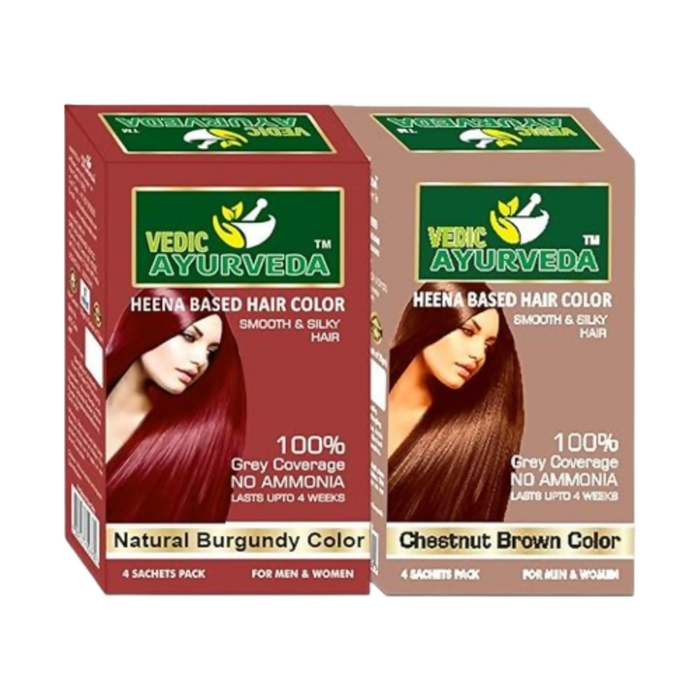 VedicAyurveda Henna Based Hair Colour, burgundy and Chestnut Brown - Dista