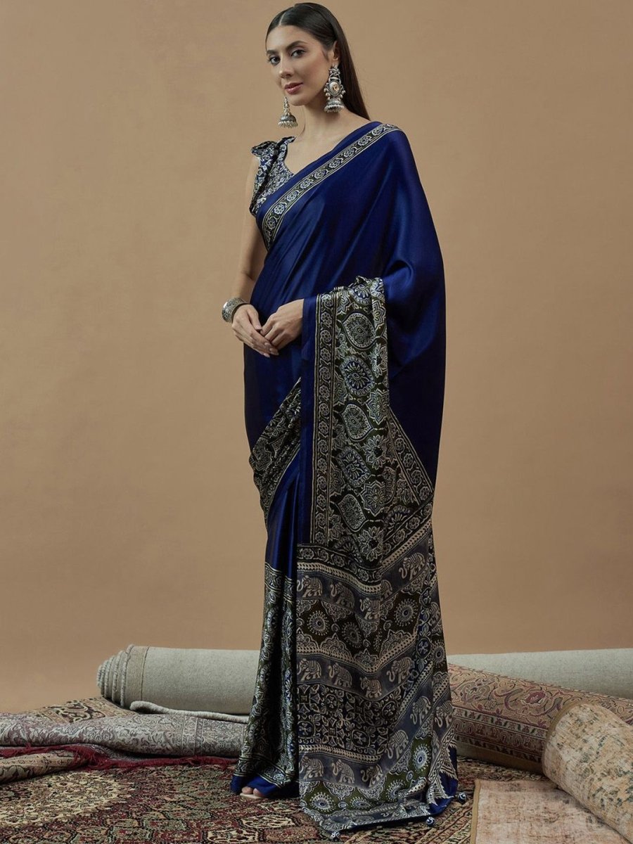 Anouk Ethnic Motifs Poly Crepe Block Print Saree - Distacart
