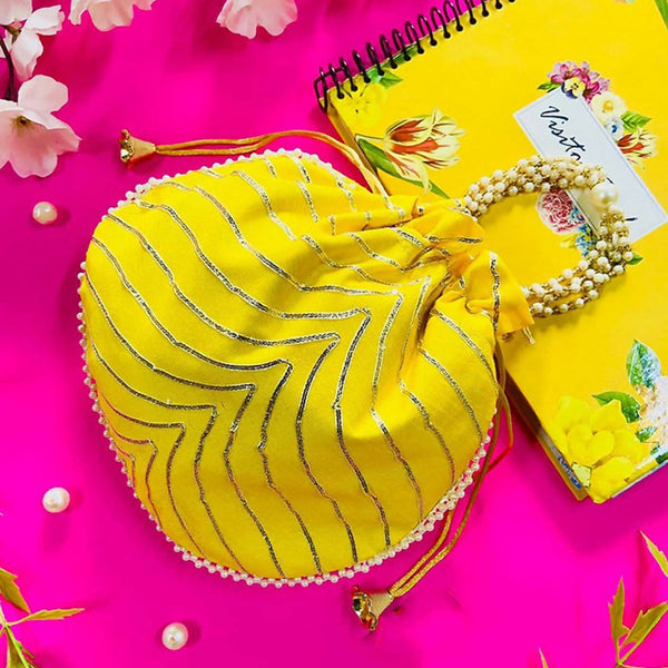 Joban Fashion Pearl Hand Work Potli Bag - Yellow