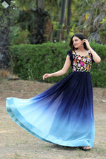 Thumbnail for Jyoti Fashion Women's Blue Sequins Embroidery Faux Blooming Anarkali Dress - Distacart