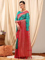 Thumbnail for NOZ2TOZ Women's Cotton Blend Blue Printed Designer Saree With Blouse Piece - Distacart