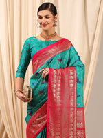 Thumbnail for NOZ2TOZ Women's Cotton Blend Blue Printed Designer Saree With Blouse Piece - Distacart
