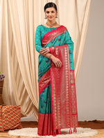 Thumbnail for NOZ2TOZ Women's Cotton Blend Blue Printed Designer Saree With Blouse Piece - Distacart