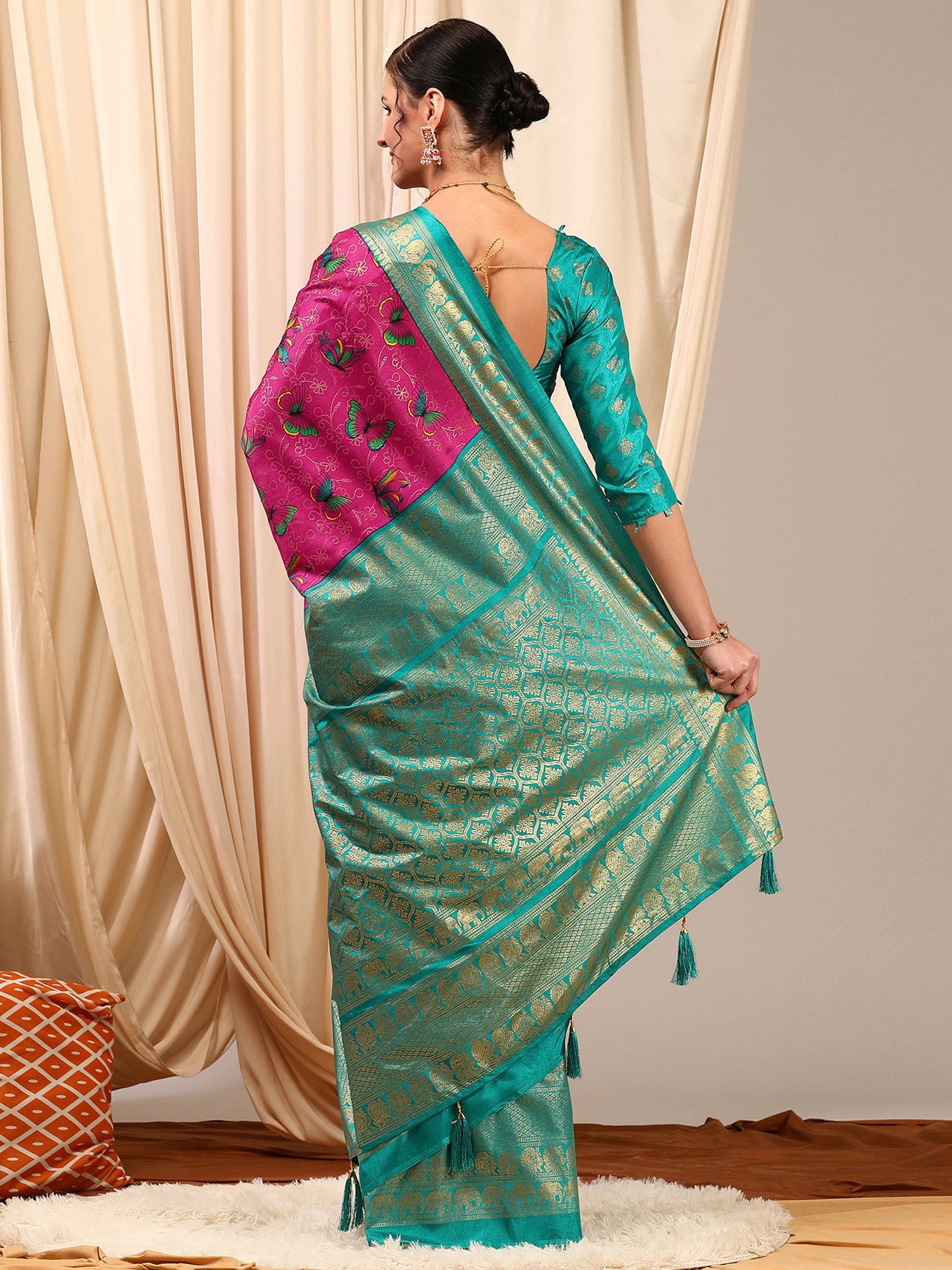 NOZ2TOZ Women's Cotton Blend Pink Printed Designer Saree With Blouse Piece - Distacart