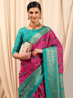 Thumbnail for NOZ2TOZ Women's Cotton Blend Pink Printed Designer Saree With Blouse Piece - Distacart