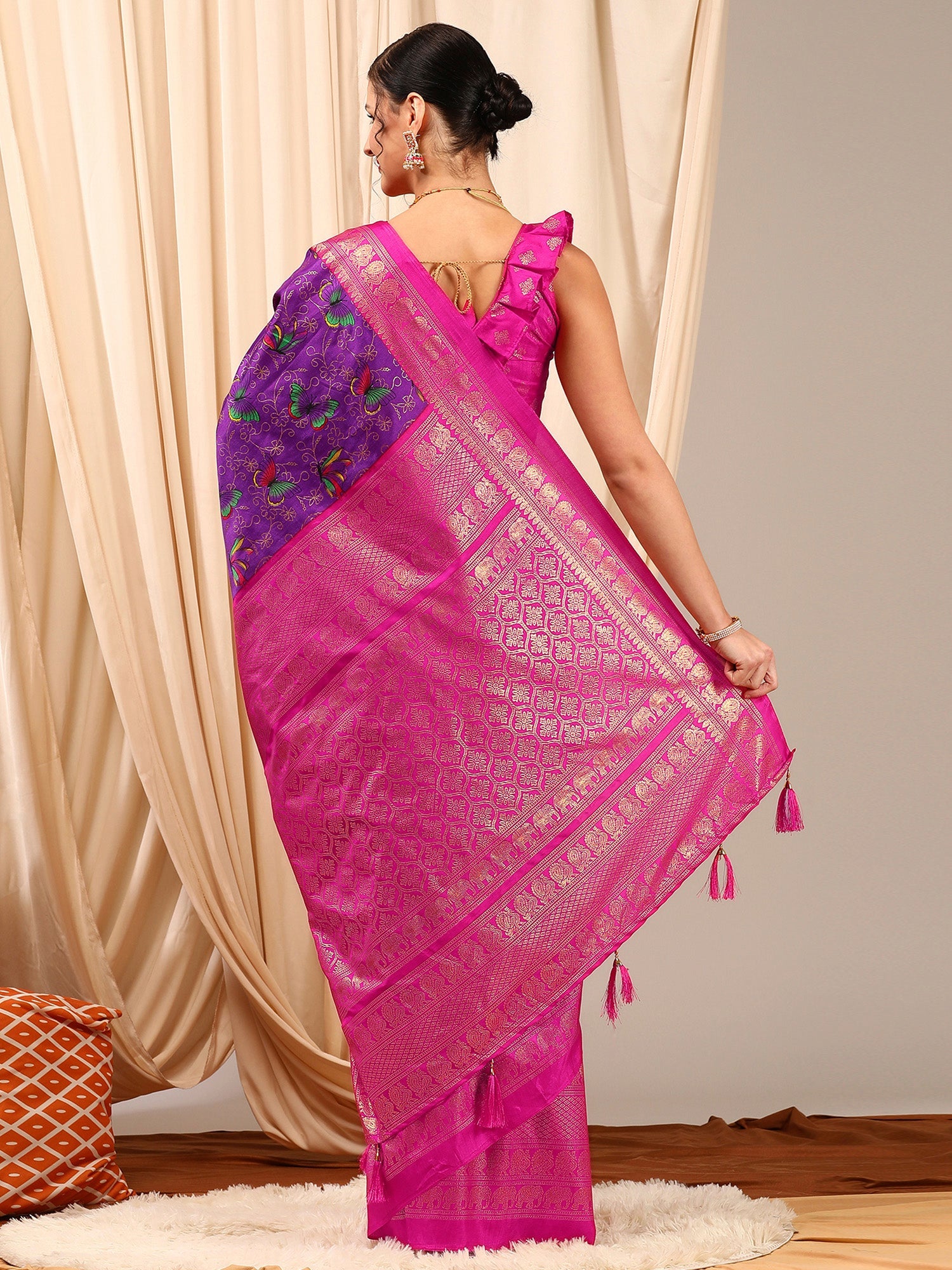 NOZ2TOZ Women's Cotton Blend Purple Printed Designer Saree With Blouse Piece - Distacart