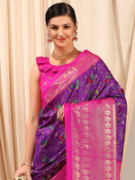Thumbnail for NOZ2TOZ Women's Cotton Blend Purple Printed Designer Saree With Blouse Piece - Distacart