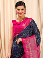Thumbnail for NOZ2TOZ Women's Cotton Blend Navy Blue Printed Designer Saree With Blouse Piece - Distacart
