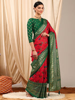 Thumbnail for NOZ2TOZ Women's Cotton Blend Red Printed Designer Saree With Blouse Piece - Distacart