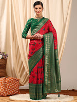 Thumbnail for NOZ2TOZ Women's Cotton Blend Red Printed Designer Saree With Blouse Piece - Distacart