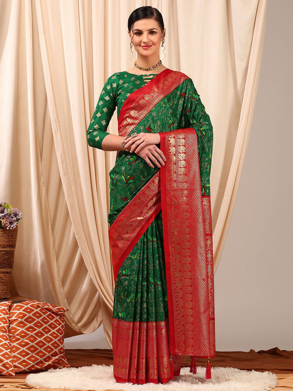 NOZ2TOZ Women's Cotton Blend Green Printed Designer Saree With Blouse Piece - Distacart