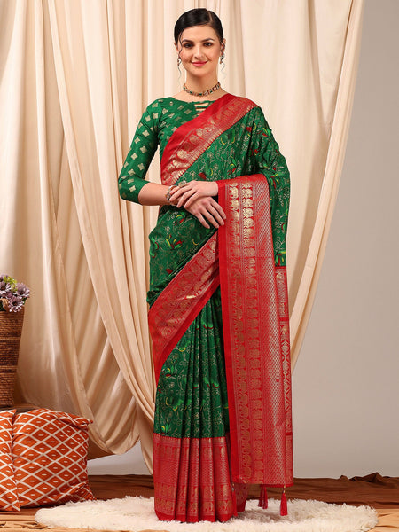 NOZ2TOZ Women's Cotton Blend Green Printed Designer Saree With Blouse Piece - Distacart