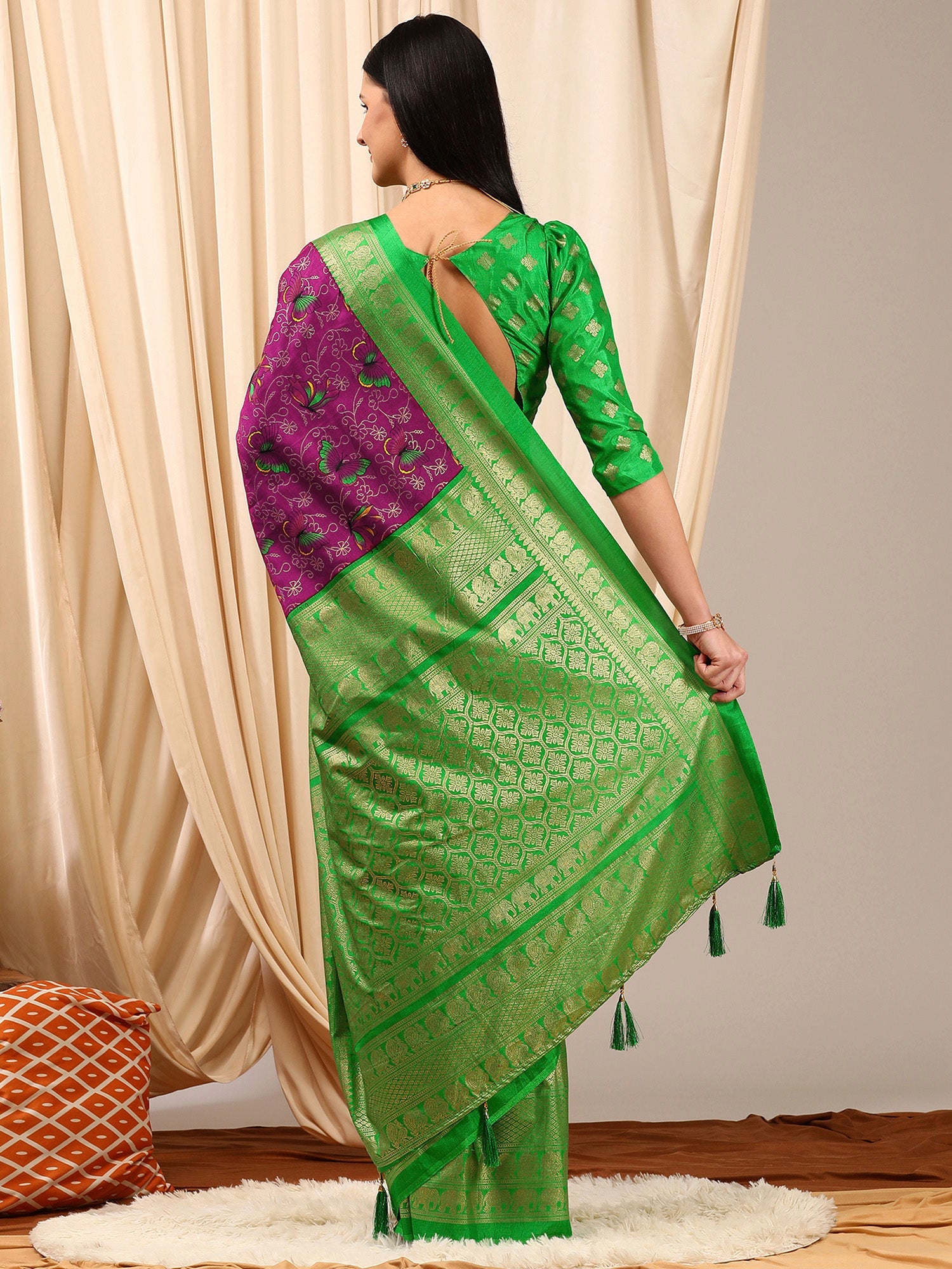 NOZ2TOZ Women's Cotton Blend Purple Printed Designer Saree With Blouse Piece - Distacart