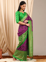 Thumbnail for NOZ2TOZ Women's Cotton Blend Purple Printed Designer Saree With Blouse Piece - Distacart