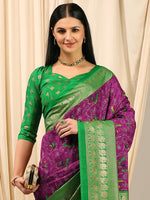 Thumbnail for NOZ2TOZ Women's Cotton Blend Purple Printed Designer Saree With Blouse Piece - Distacart