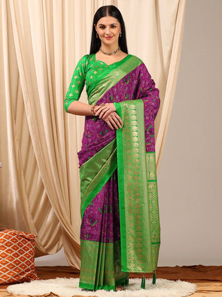 NOZ2TOZ Women's Cotton Blend Purple Printed Designer Saree With Blouse Piece - Distacart
