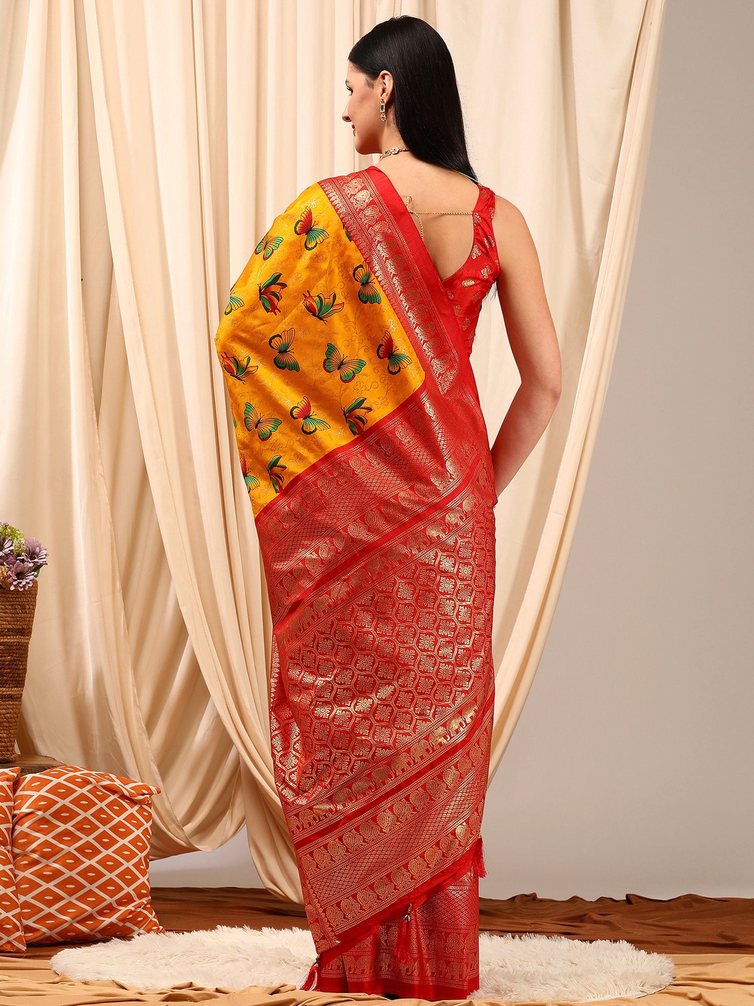 NOZ2TOZ Women's Cotton Blend Yellow Printed Designer Saree With Blouse Piece - Distacart