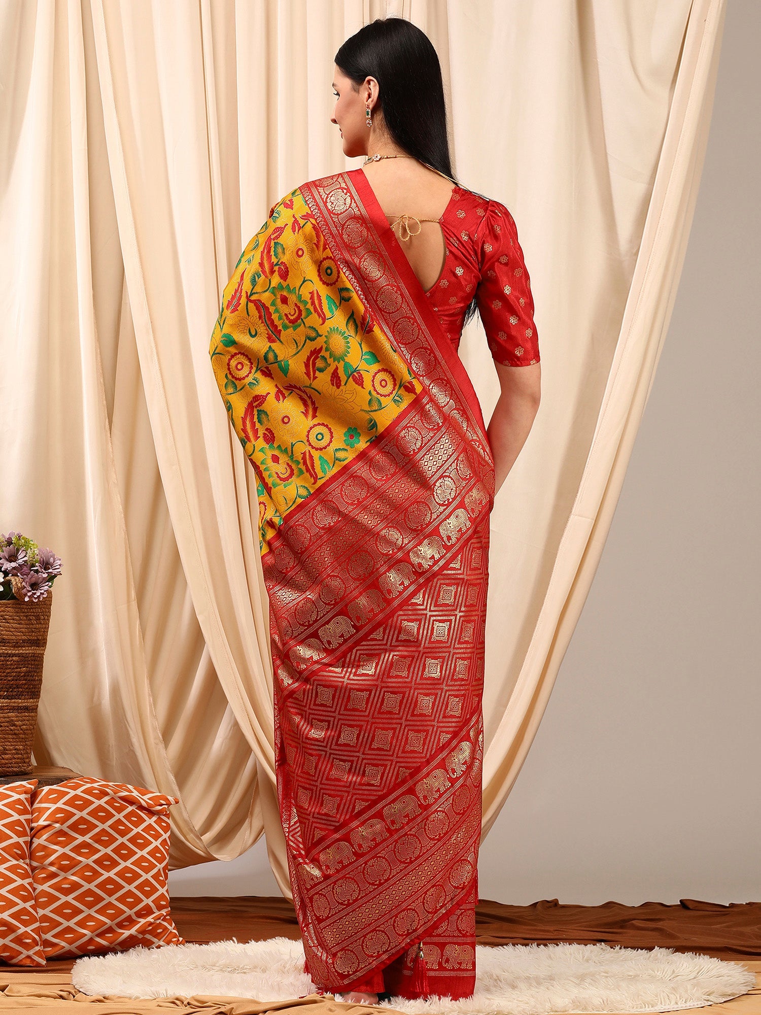 NOZ2TOZ Women's Cotton Blend Yellow Printed Designer Saree With Blouse Piece - Distacart