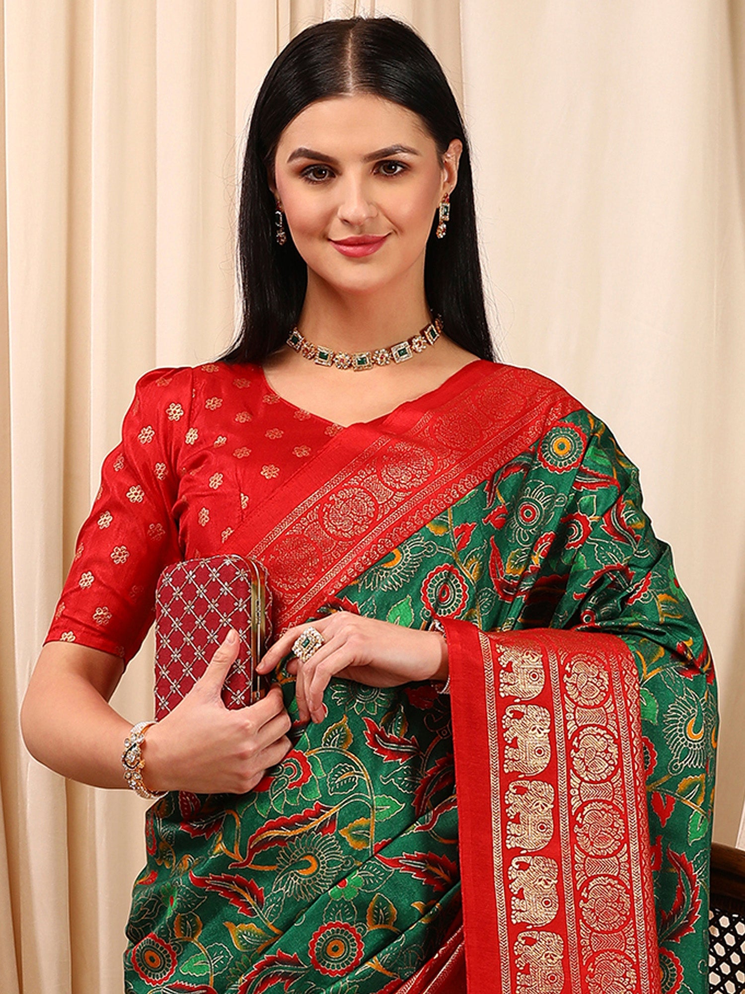 NOZ2TOZ Women's Cotton Blend Green Printed Designer Saree With Blouse Piece - Distacart