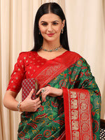 Thumbnail for NOZ2TOZ Women's Cotton Blend Green Printed Designer Saree With Blouse Piece - Distacart