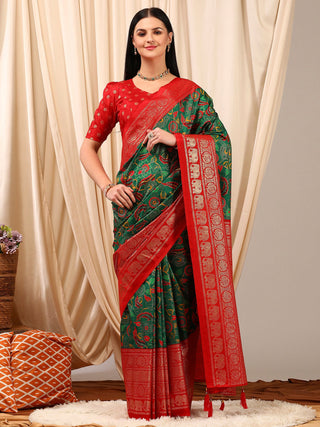 NOZ2TOZ Women's Cotton Blend Green Printed Designer Saree With Blouse Piece - Distacart