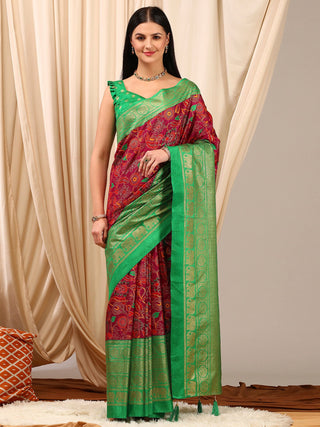 NOZ2TOZ Women's Cotton Blend Magenta Printed Designer Saree With Blouse Piece - Distacart