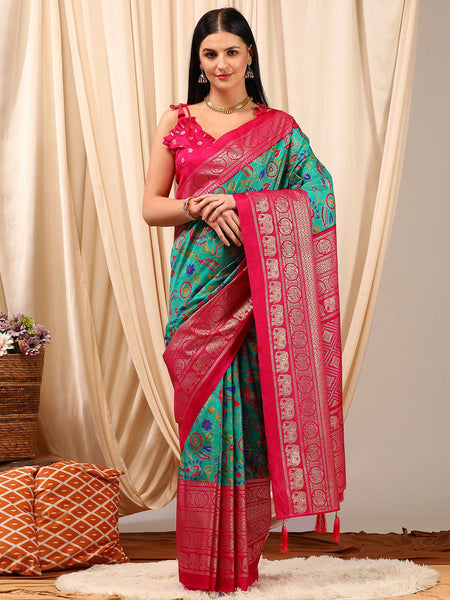 NOZ2TOZ Women's Cotton Blend Blue Printed Designer Saree With Blouse Piece - Distacart