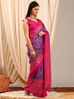 Thumbnail for NOZ2TOZ Women's Cotton Blend Purple Printed Designer Saree With Blouse Piece - Distacart