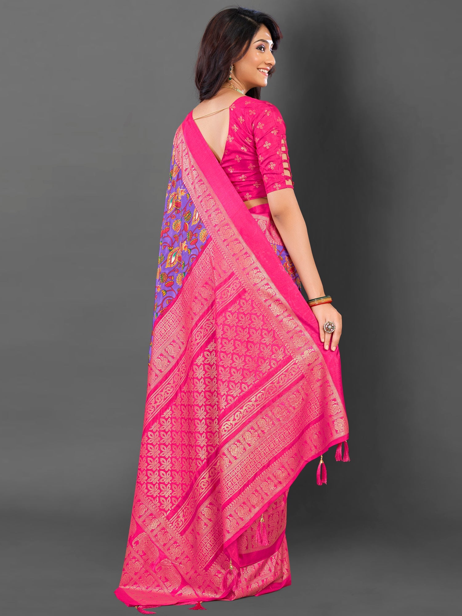 NOZ2TOZ Women's Cotton Blend Lavender Printed Designer Saree With Blouse Piece - Distacart