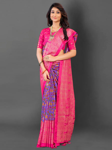 NOZ2TOZ Women's Cotton Blend Lavender Printed Designer Saree With Blouse Piece - Distacart