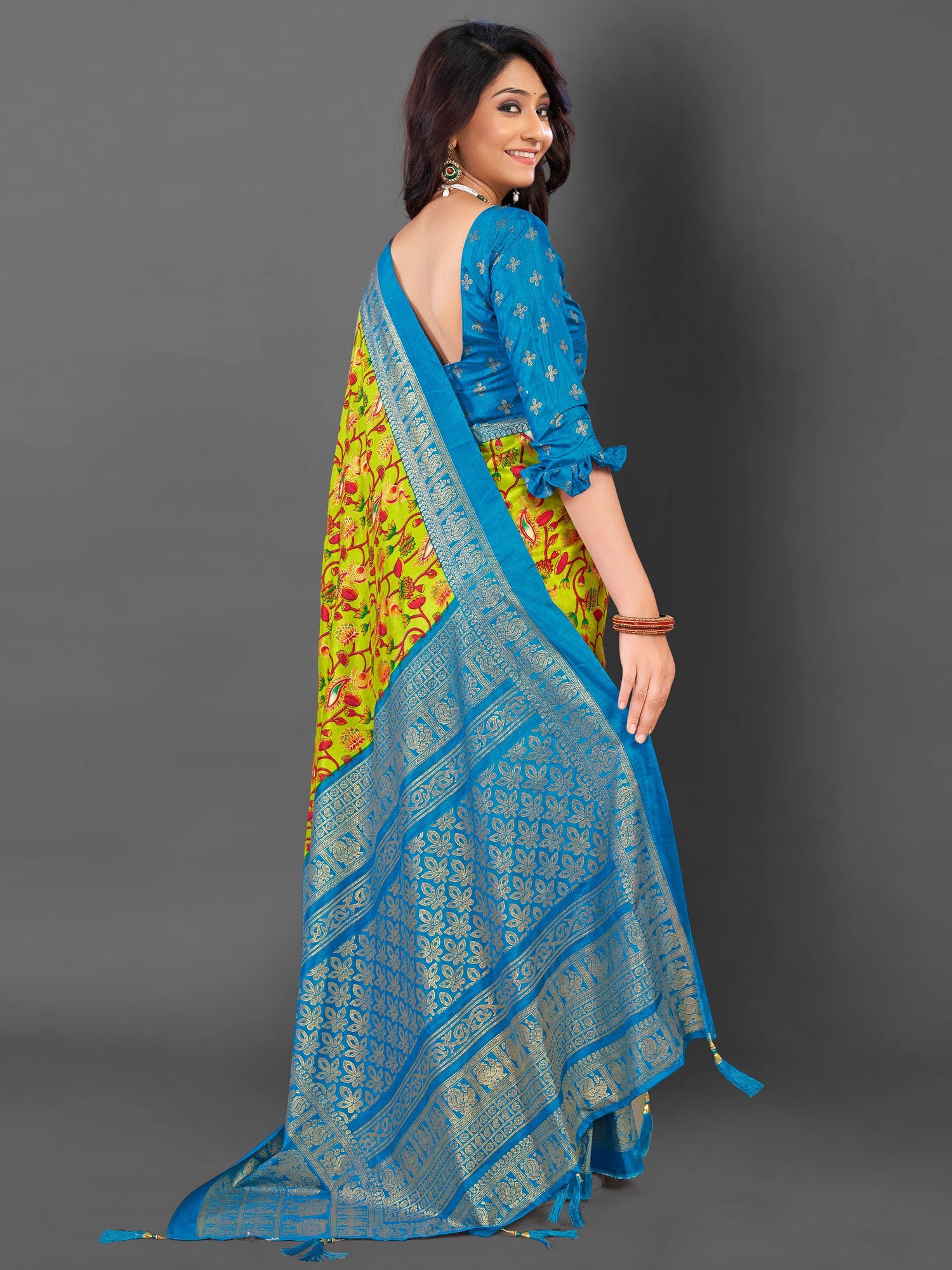 NOZ2TOZ Women's Cotton Blend Light Green Printed Designer Saree With Blouse Piece - Distacart