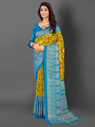 NOZ2TOZ Women's Cotton Blend Light Green Printed Designer Saree With Blouse Piece - Distacart