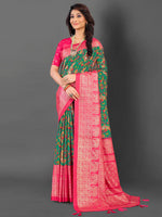 Thumbnail for NOZ2TOZ Women's Cotton Blend Teal green Printed Designer Saree With Blouse Piece - Distacart