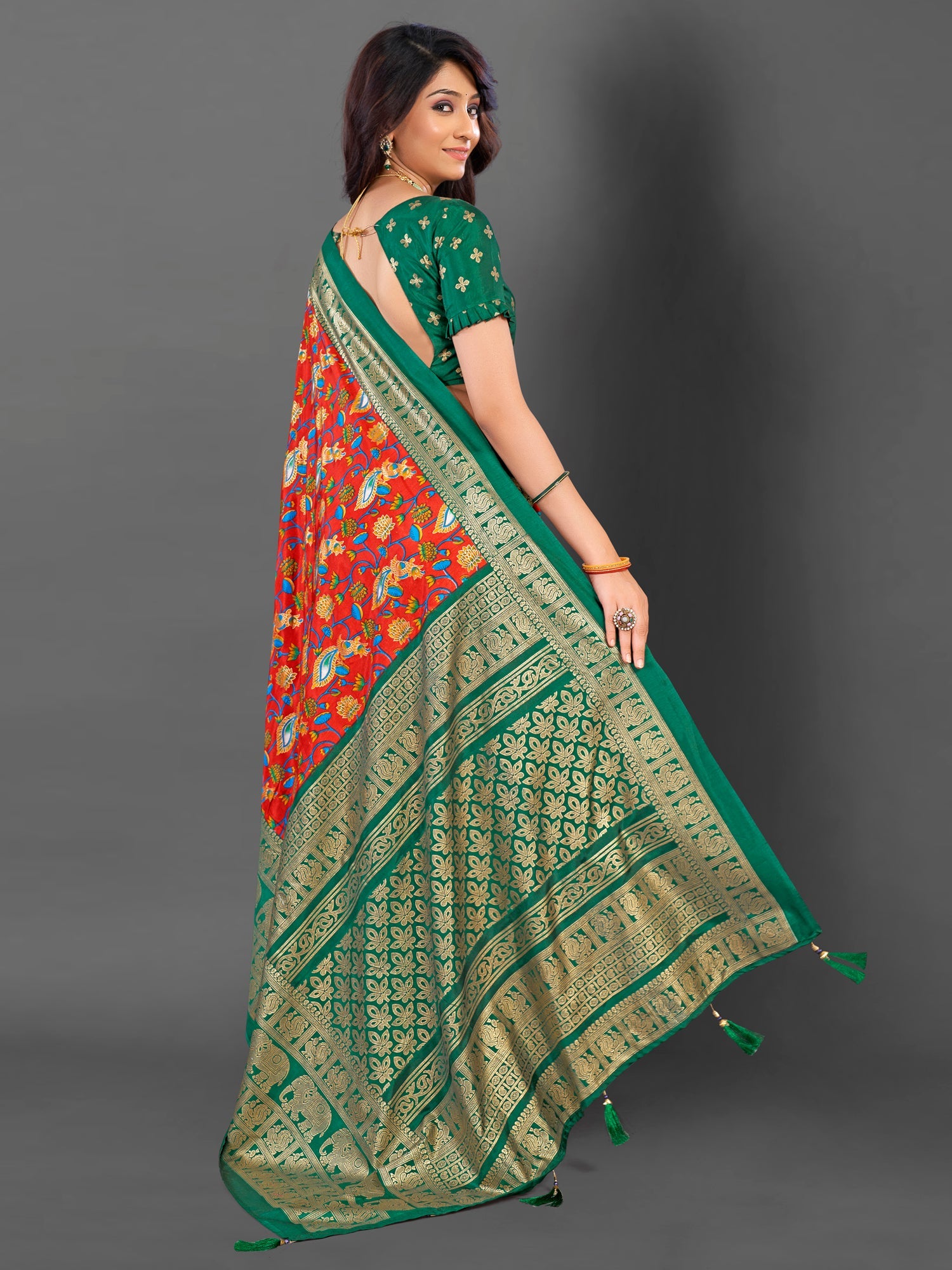 NOZ2TOZ Women's Cotton Blend Red Printed Designer Saree With Blouse Piece - Distacart