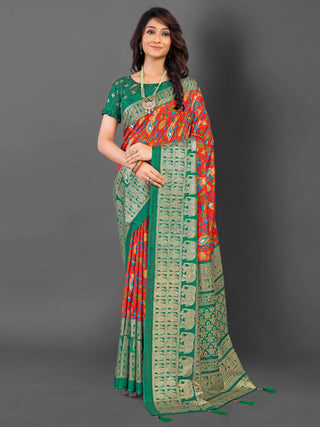 NOZ2TOZ Women's Cotton Blend Red Printed Designer Saree With Blouse Piece - Distacart