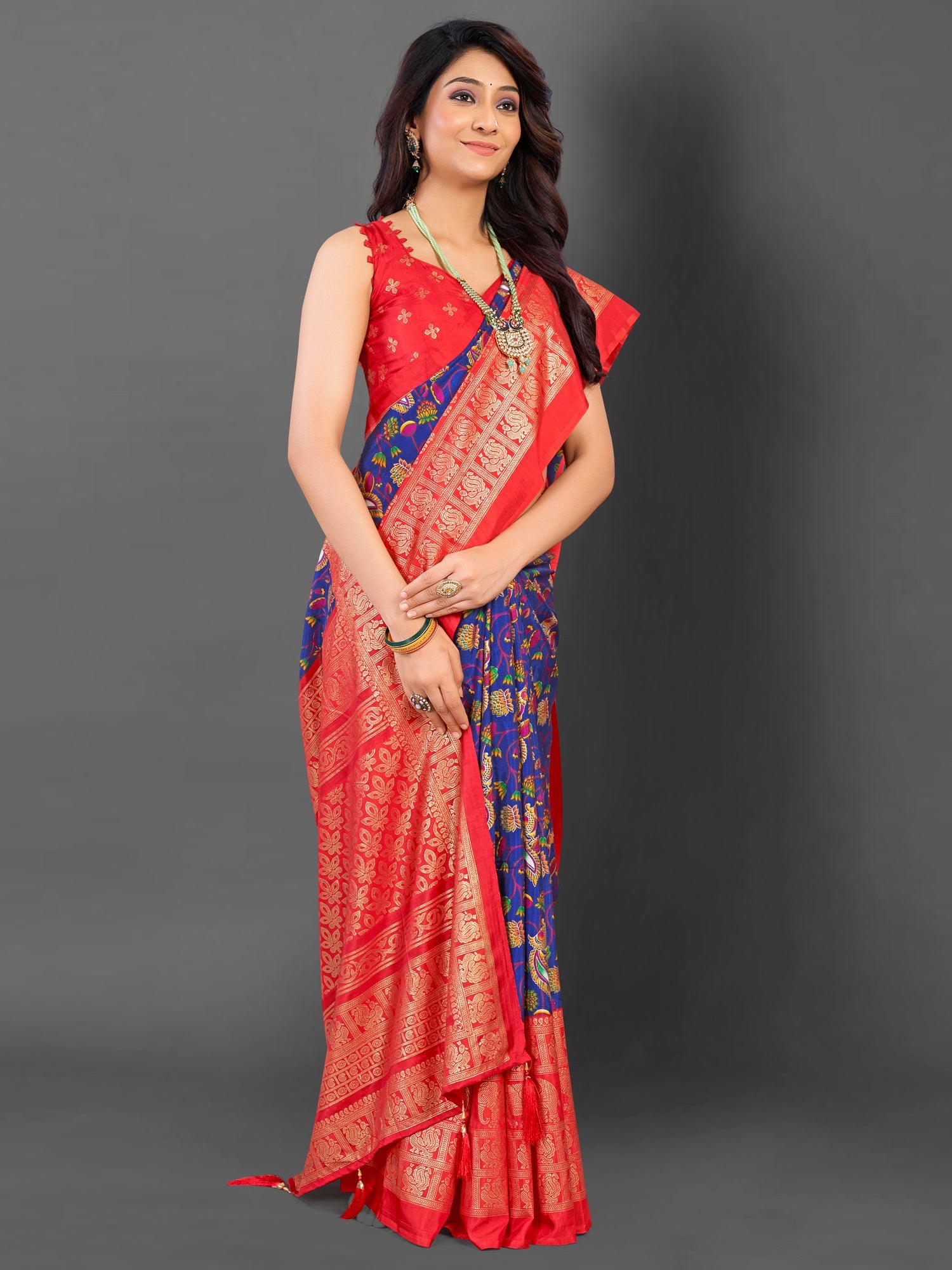 NOZ2TOZ Women's Cotton Blend Blue Printed Designer Saree With Blouse Piece - Distacart