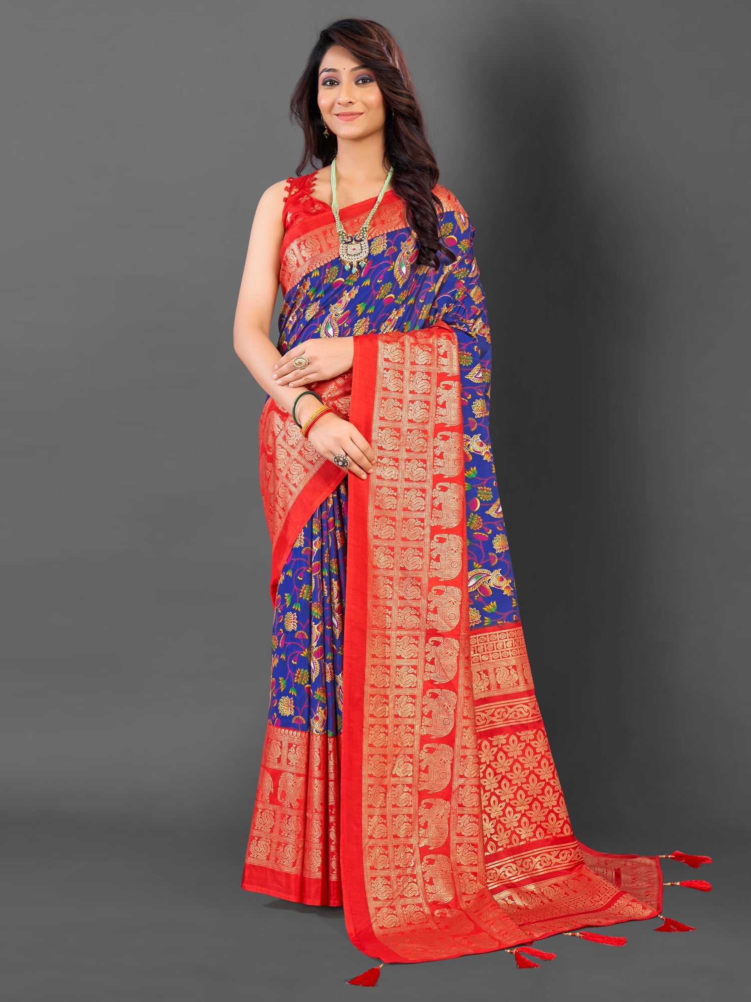 NOZ2TOZ Women's Cotton Blend Blue Printed Designer Saree With Blouse Piece - Distacart