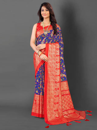 NOZ2TOZ Women's Cotton Blend Blue Printed Designer Saree With Blouse Piece - Distacart