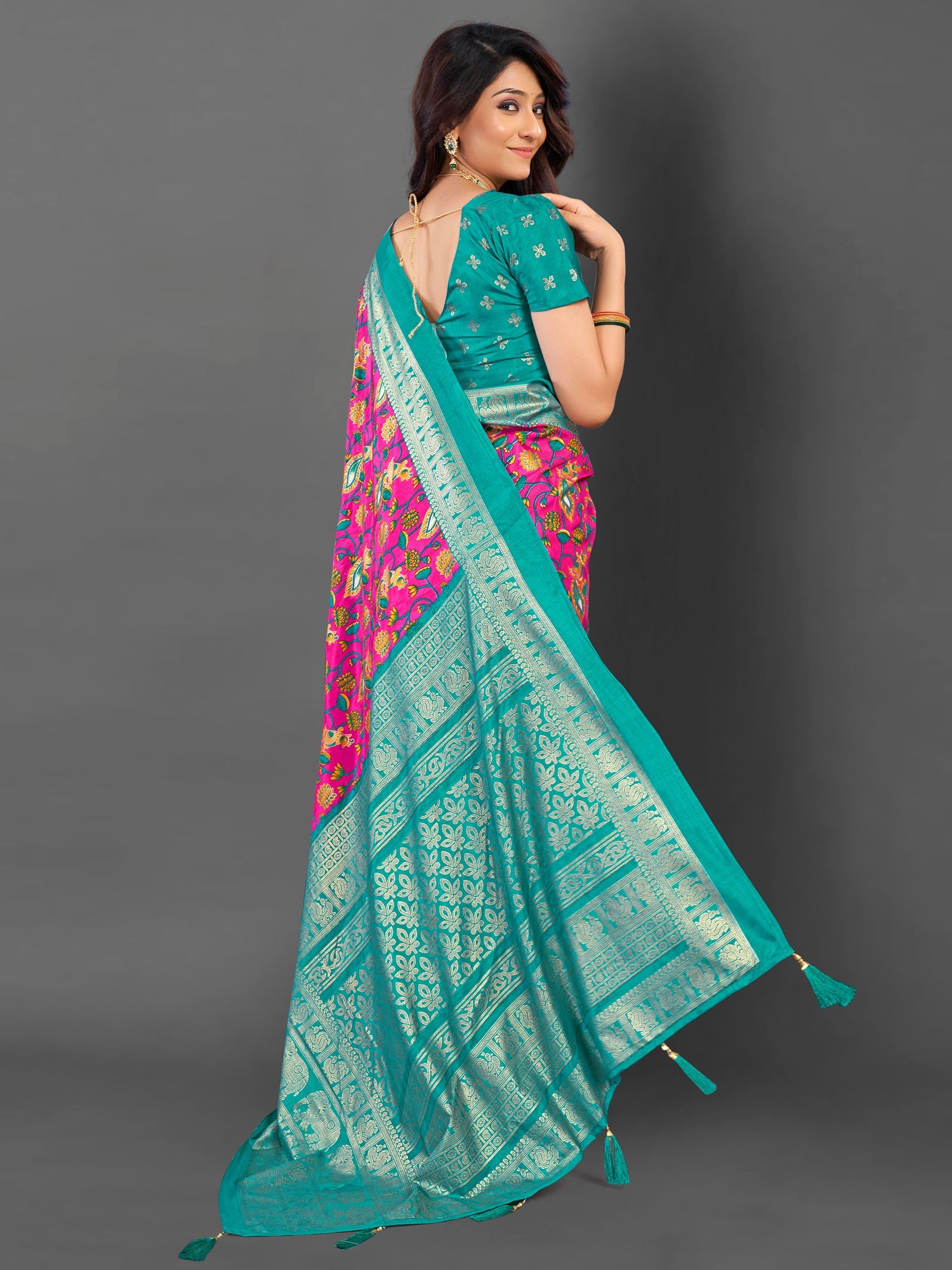 NOZ2TOZ Women's Cotton Blend Pink Printed Designer Saree With Blouse Piece - Distacart