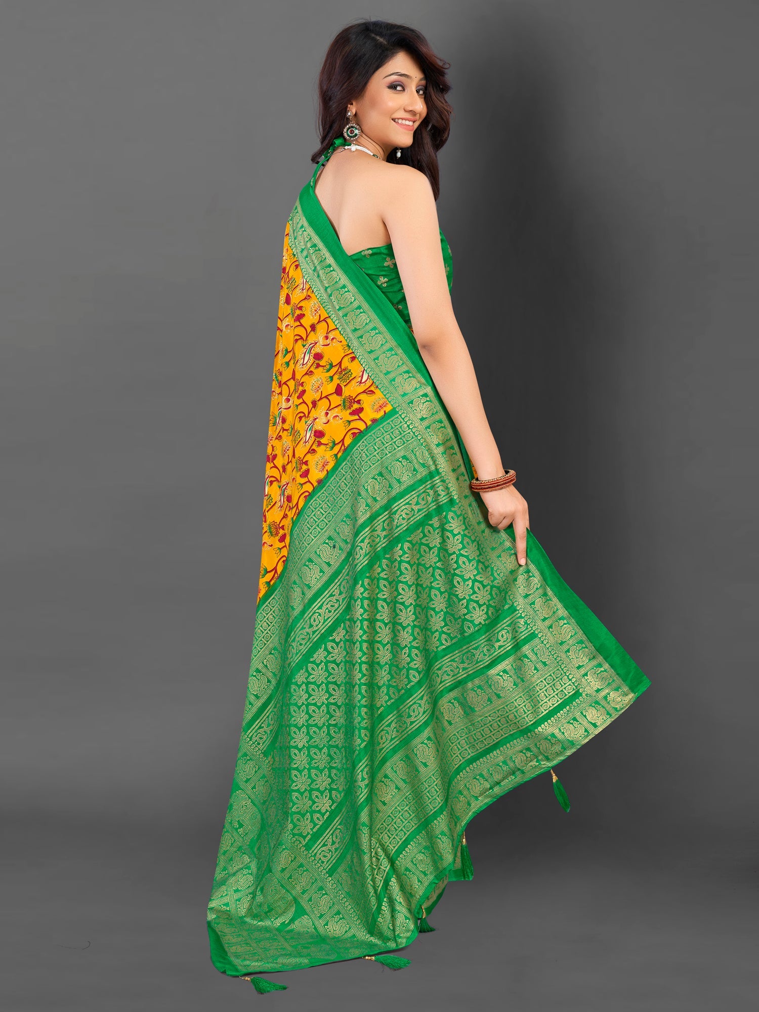 NOZ2TOZ Women's Cotton Blend Mustard Printed Designer Saree With Blouse Piece - Distacart