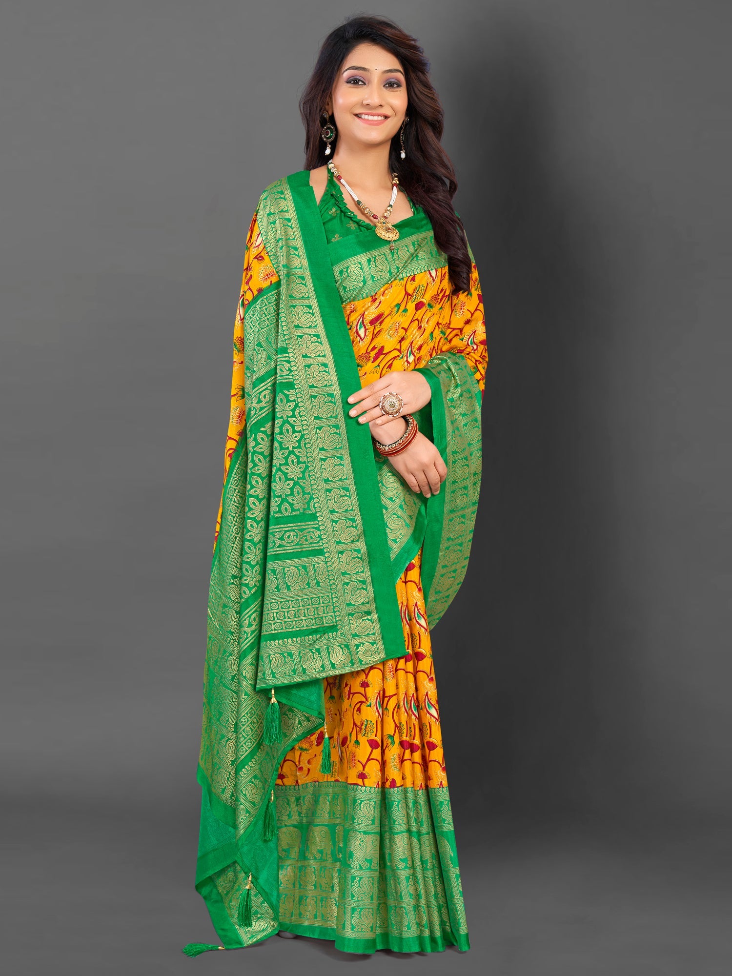 NOZ2TOZ Women's Cotton Blend Mustard Printed Designer Saree With Blouse Piece - Distacart